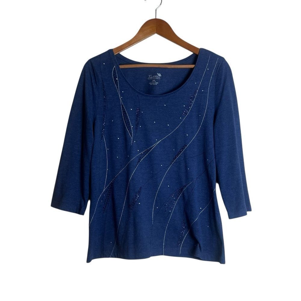 3 for $30! Tradition Country collection blue‎ 3/4 sleeve top